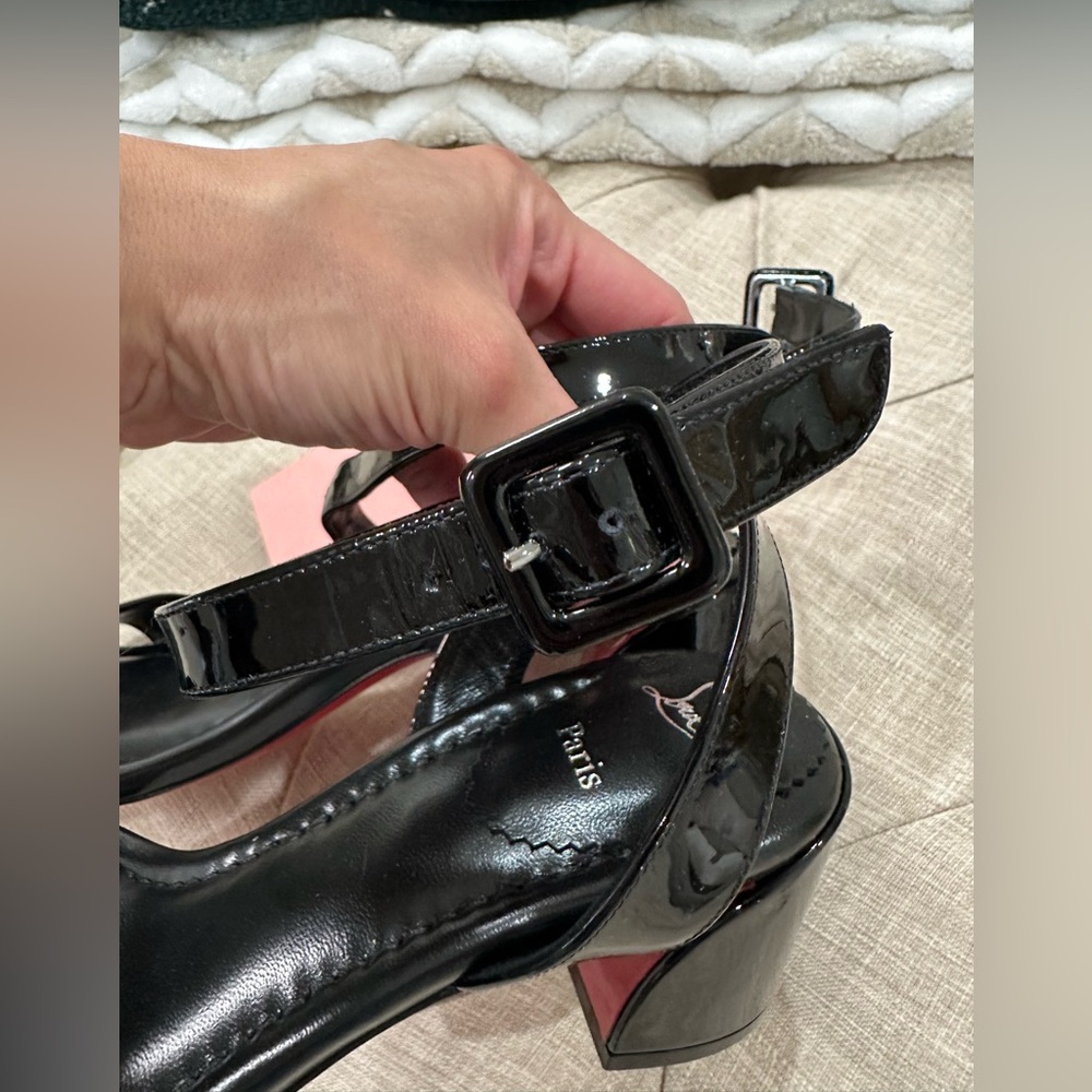 Christian Louboutin Miss Sabina 55mm Black Patent Leather block Heels - Picture 6 of 9